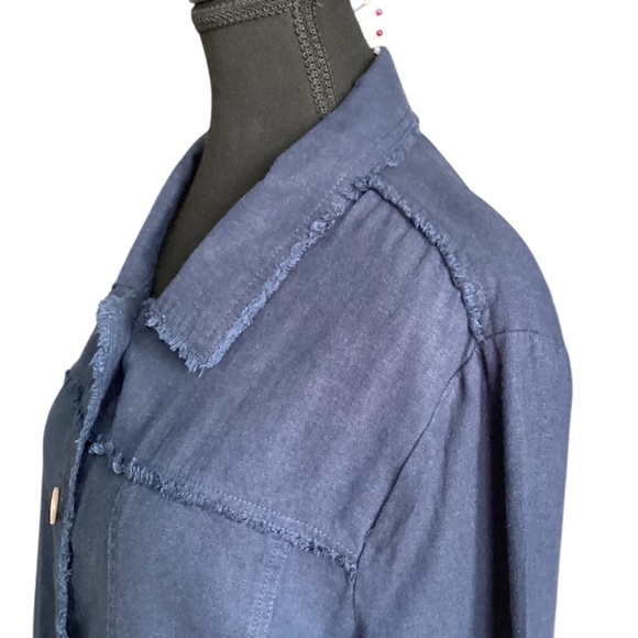 Charlie Paige Raw Edge Linen Bomber Jacket, Navy, Large - Picture 3 of 8